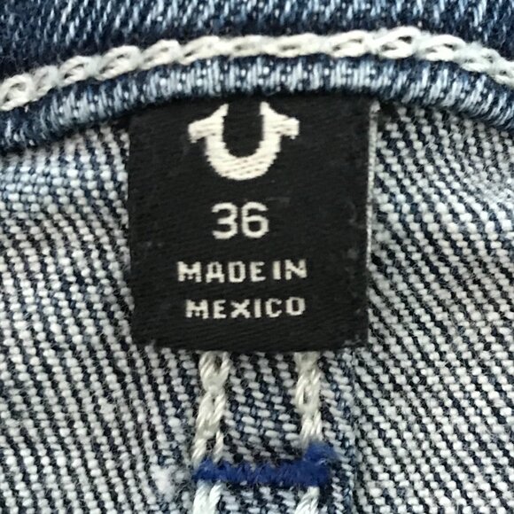 True Religion Geno Relaxed Slim Jeans Men 36x33 Blue Mid Rise Distressed Stretch - Picture 3 of 13